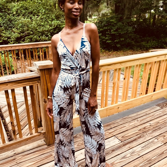 Navy and White Print Jumpsuit - Picture 2 of 8